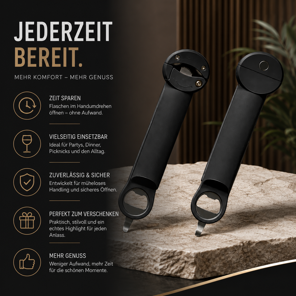 Praktischer Multifunktions-Dosenöffner mit ergonomischem Griff für schnelles und sicheres Öffnen von Dosen und Flaschen. Ideal für Küche, Picknick, Partys und den täglichen Gebrauch.