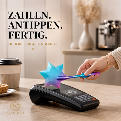 Der NFC-Sternenstab ermöglicht schnelles kontaktloses Antippen und verbindet modernes Design mit einfacher, stilvoller Nutzung im Alltag.