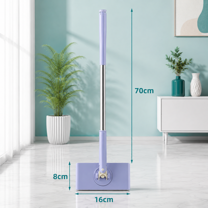Mit einer Höhe von 70 cm bietet der Bodenwischer eine komfortable Handhabung. Die 16 cm breite Wischfläche und die flache Höhe von nur 8 cm ermöglichen eine gründliche Reinigung selbst unter Möbeln und in engen Bereichen.