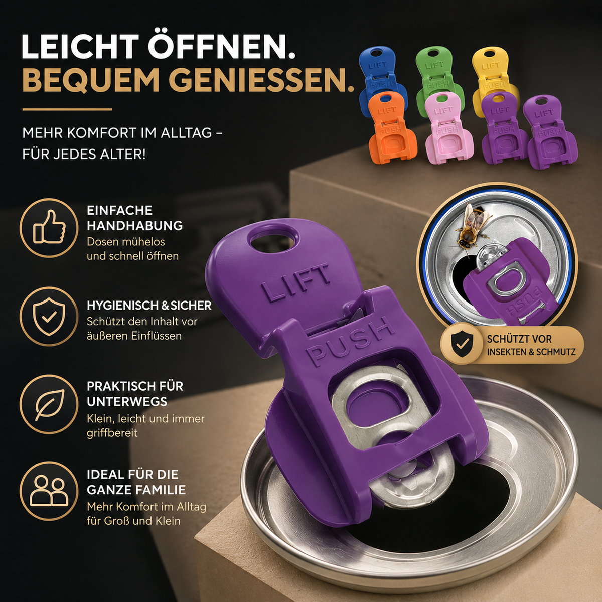 Farbige Dosenclips sorgen für eine einfache Organisation von Getränkedosen