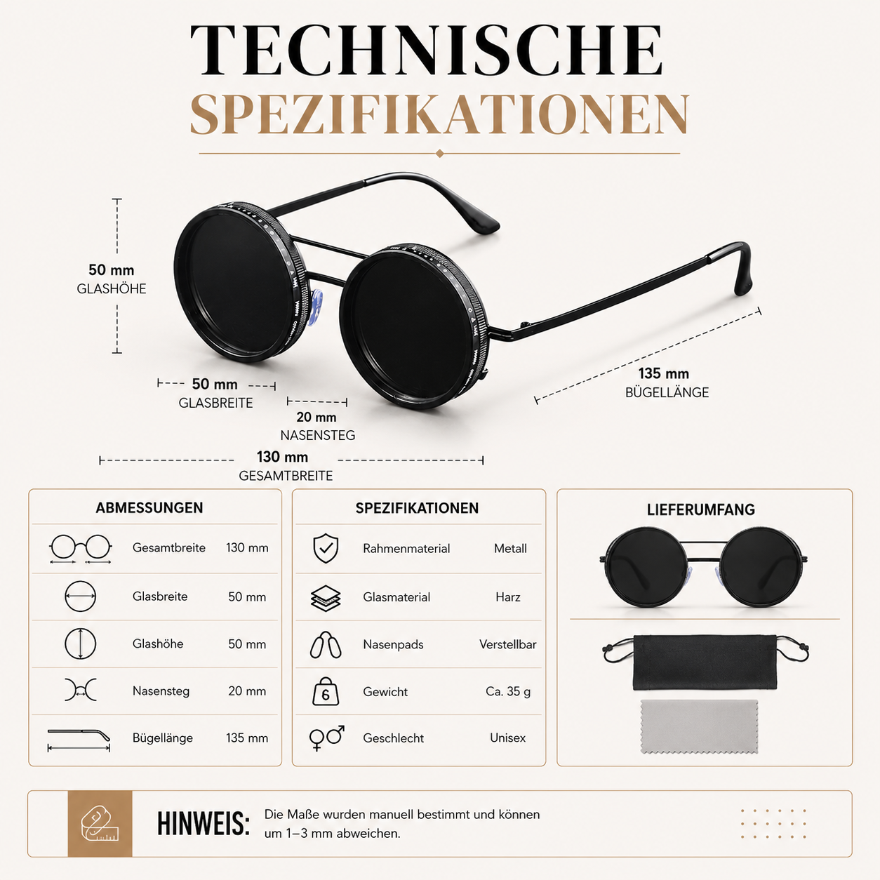 Vergleich der Sicht durch polarisierte Gläser der Retro-Sonnenbrille