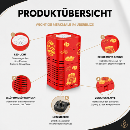 Übersicht der wichtigsten Eigenschaften und Funktionen der LED-Laterne mit Flammeneffekt.
