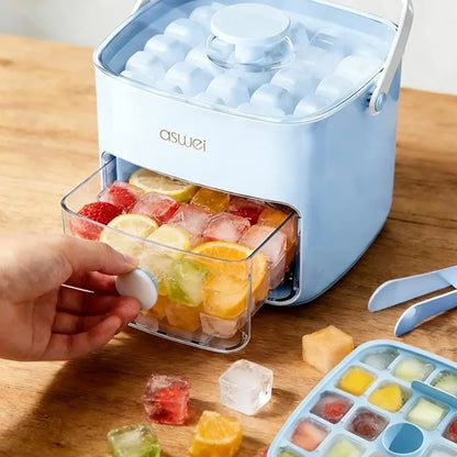 One-Press Eiswürfelform mit Box & Zange – 48 Fächer Komfort