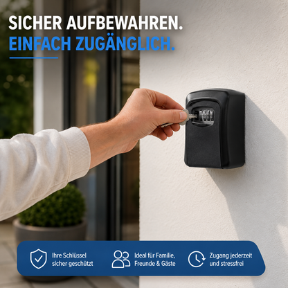 Person öffnet einen an der Wand montierten Schlüsselsafe mit Zahlencode für einen schnellen und sicheren Zugriff auf Schlüssel.