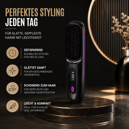 Genießen Sie glattes, geschmeidiges und gesund aussehendes Haar mit dieser kabellosen, elektrischen Haarglättungsbürste mit Heizfunktion. Entwickelt für schnelles und müheloses Styling.
