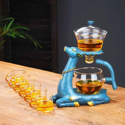 Premium Glas Teekanne mit Magnet-System & stilvollem Hirsch