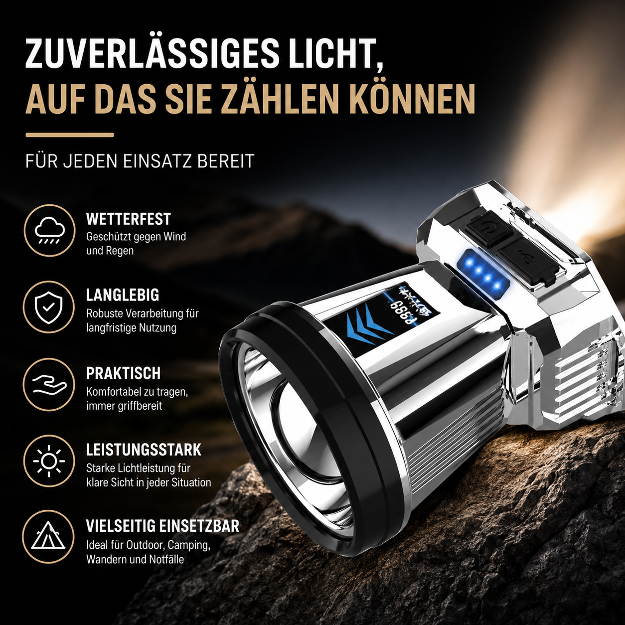 Leistungsstarke LED-Taschenlampe für eine helle und weitreichende Ausleuchtung