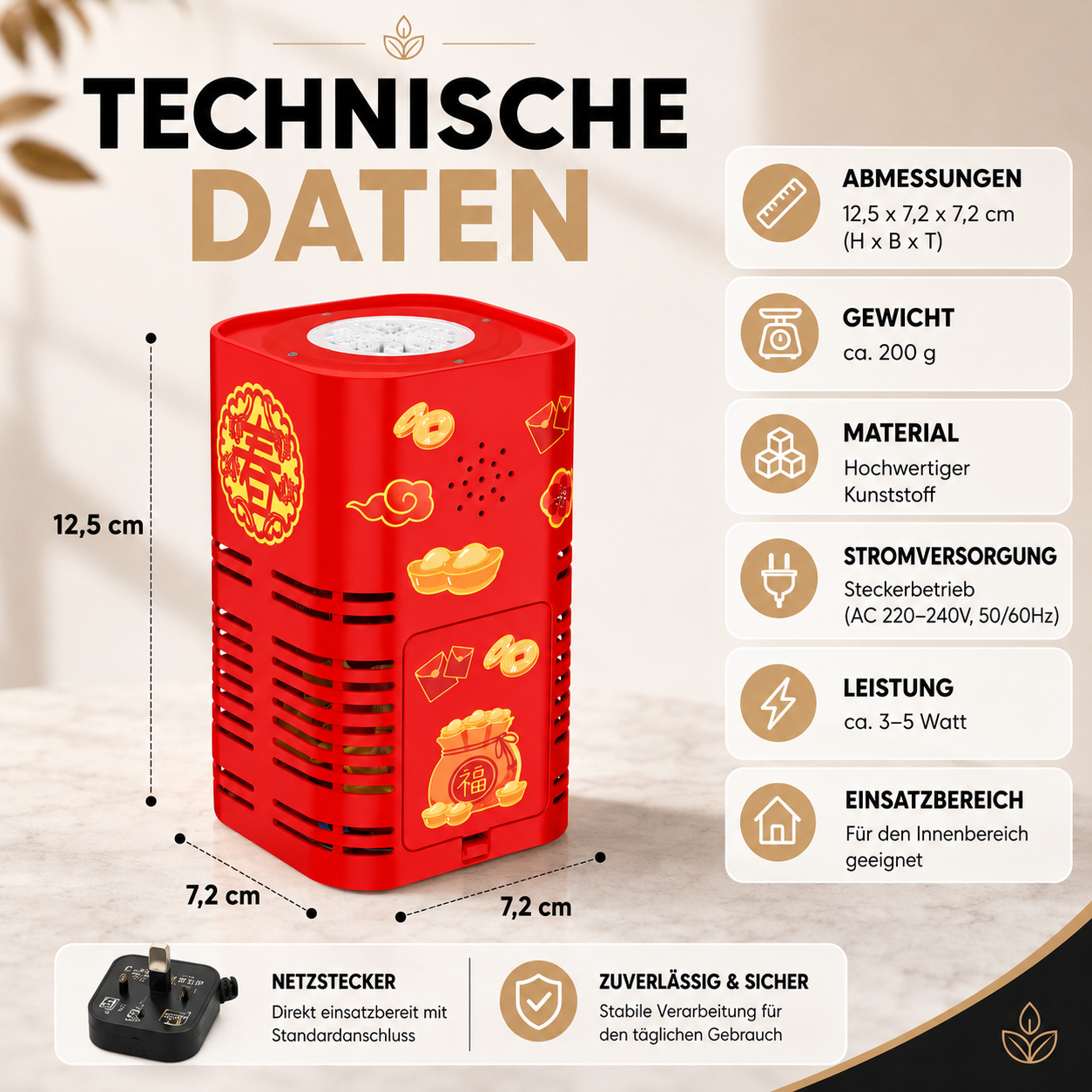 Technische Informationen und Produktspezifikationen der dekorativen LED-Flammenlaterne.