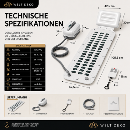 Technische Spezifikationen und Abmessungen der Mehrfachsteckdose mit USB-Anschlüssen und Sicherheitsfunktionen.