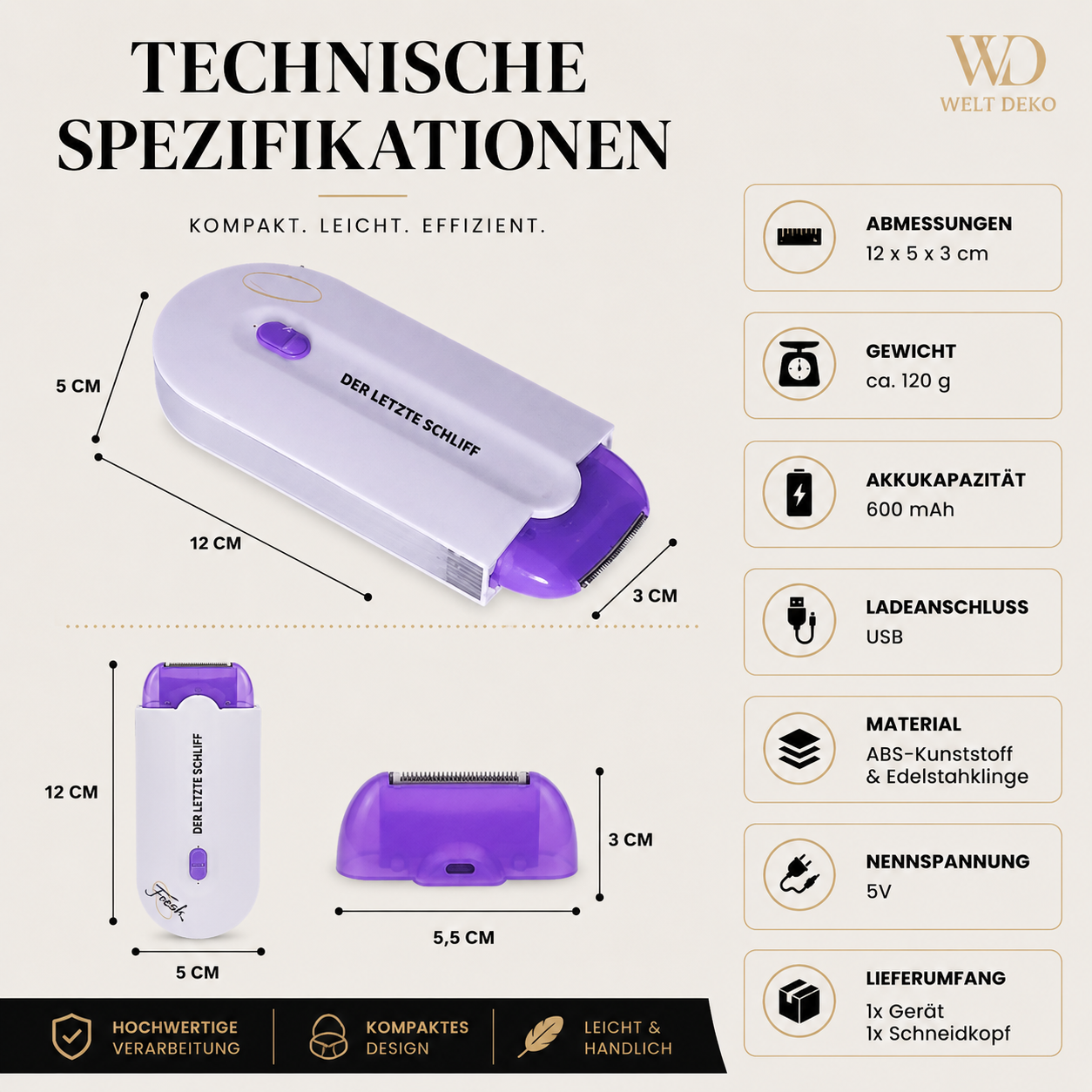 Technische Spezifikationen und Produktdetails des kompakten Mini-Folienschweißgeräts.