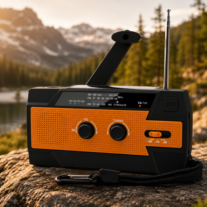 Tragbares Solar-Notfallradio mit Kurbel, Antenne, LED-Taschenlampe und Powerbank für Outdoor, Camping und Notfälle