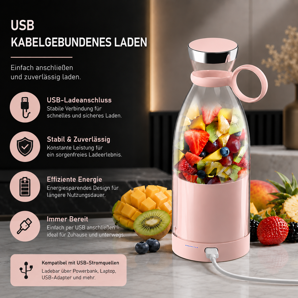 Zuverlässiges USB-Laden für schnelles, sicheres und bequemes Aufladen – ideal für Zuhause und unterwegs.