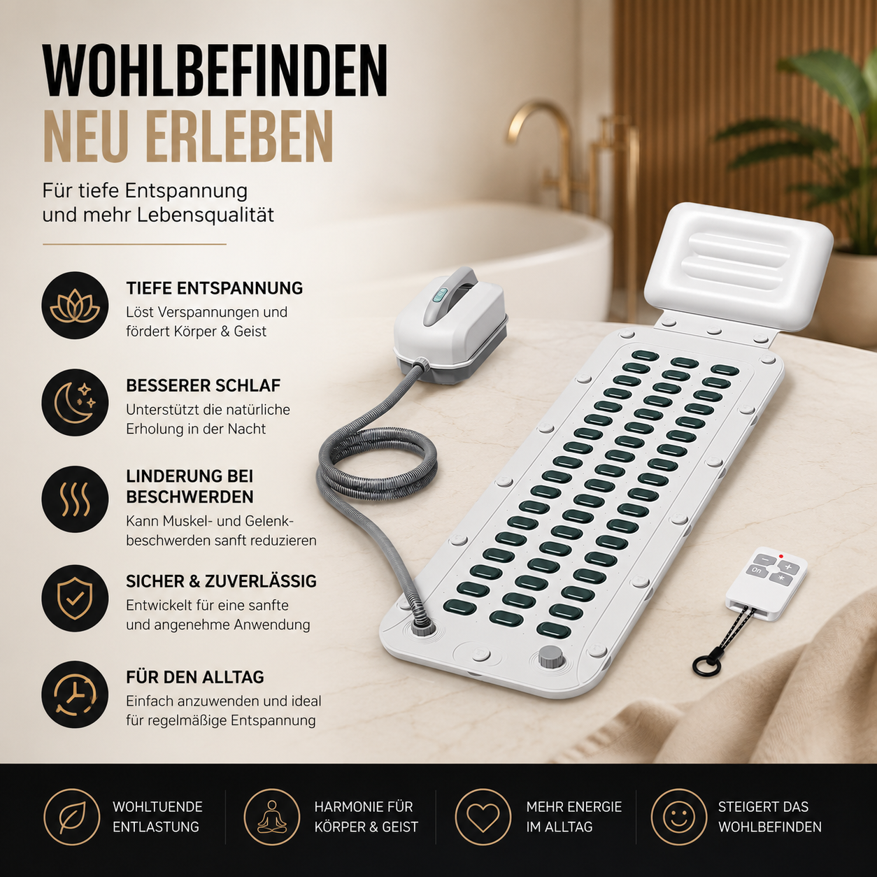 Übersicht der wichtigsten Funktionen wie Überlastschutz, USB-Ladeanschlüsse und platzsparendes Design der Steckdosenleiste.