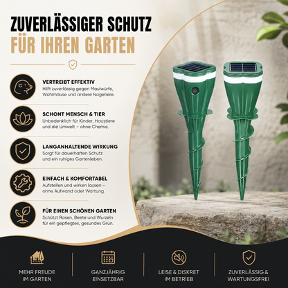 Solarbetriebene Maulwurfvertreiber für einen geschützten und gepflegten Garten.