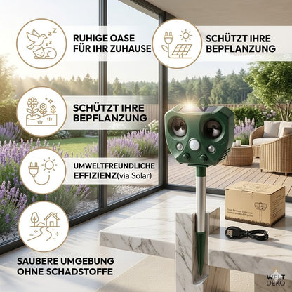 Solar Tierabwehrgerät mit Ultraschall & LED für den Außenbereich