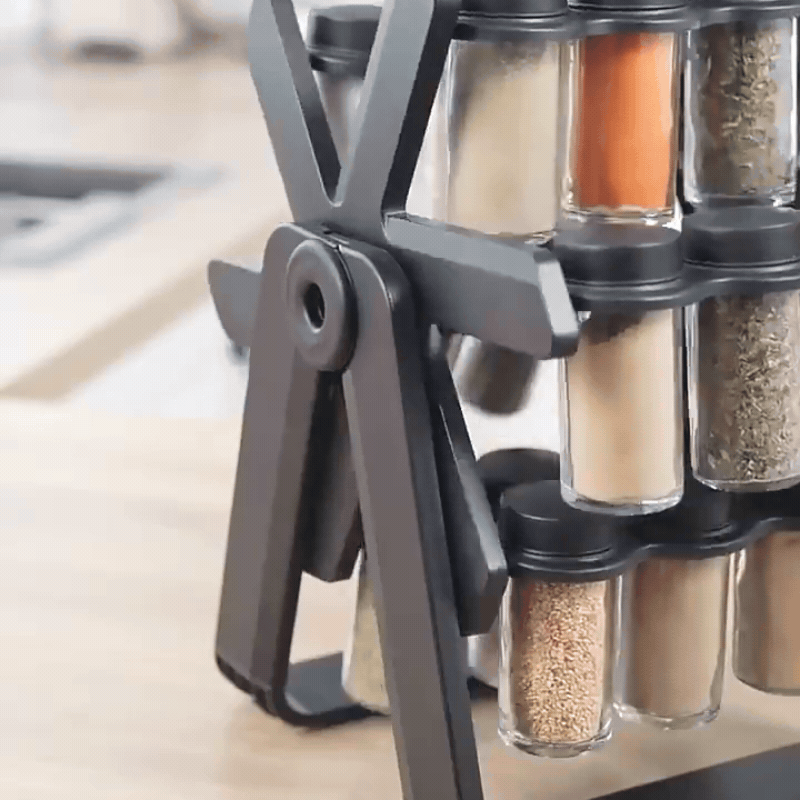 360° Gewürzkarussell mit Glasbehältern für perfekte Ordnung