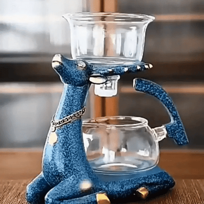 Premium Glas Teekanne mit Magnet-System & stilvollem Hirsch