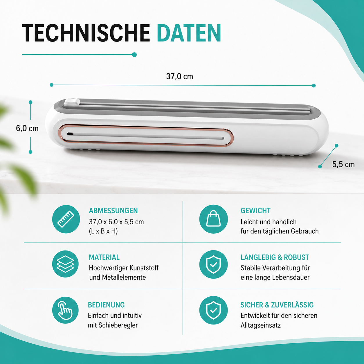 Vakuumiergerät mit übersichtlicher Darstellung der technischen Produktinformationen